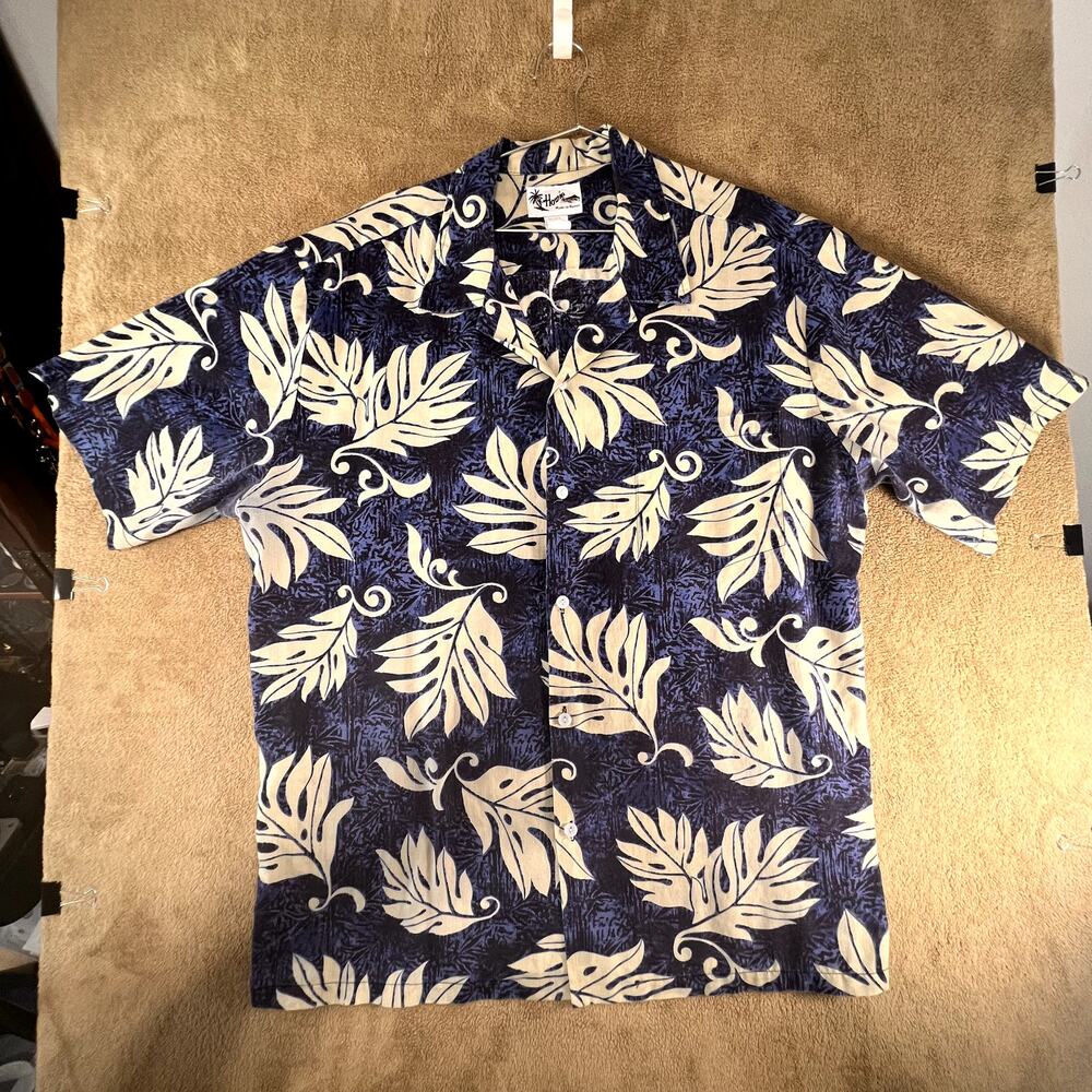Vintage 90's Howie Made in Hawaii Blue Aloha Hawaiian Button Up Shirt, Size 2XL